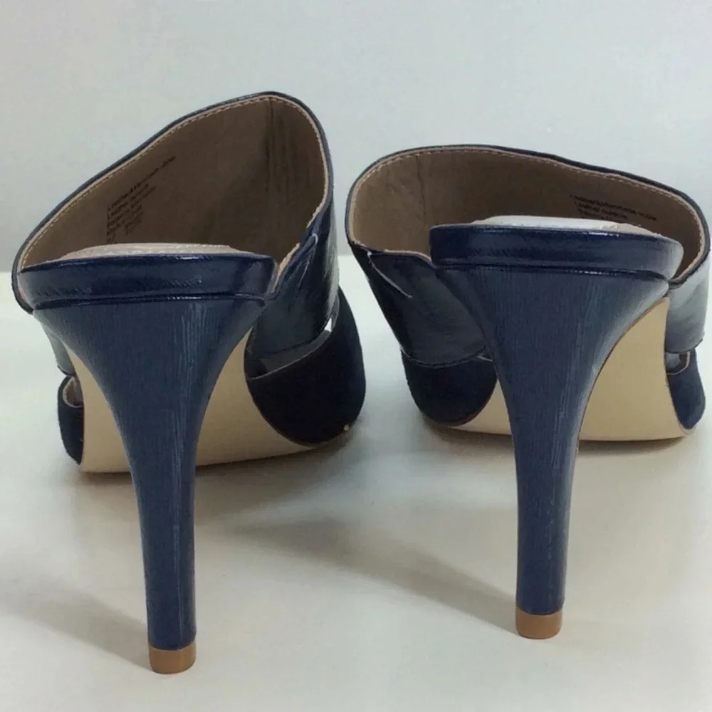 Navy Open Toe SlipOn Heeled Sandals - Picture 3 of 8
